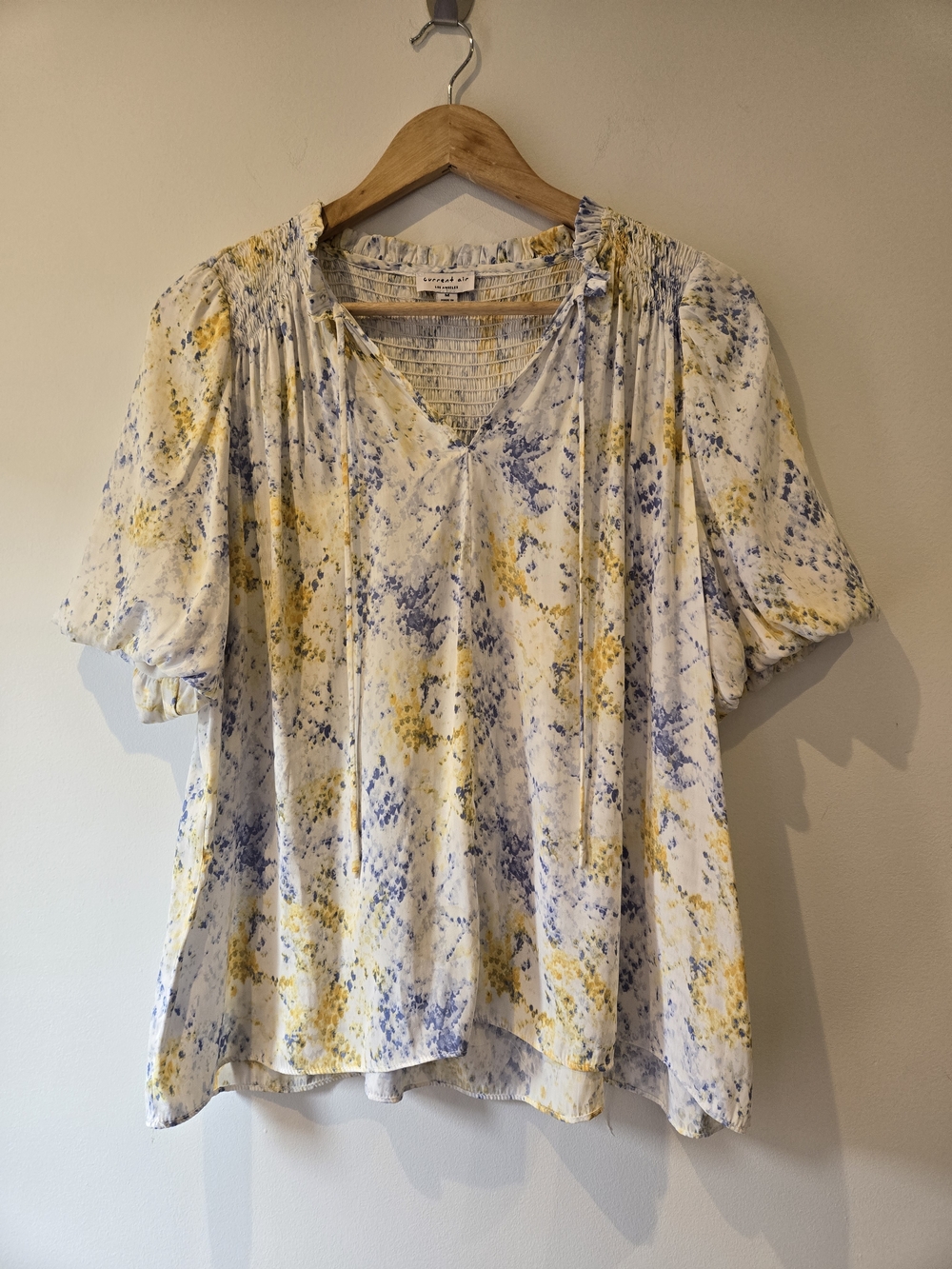 Current Air White Blouse with Blue & Yellow Floral Print